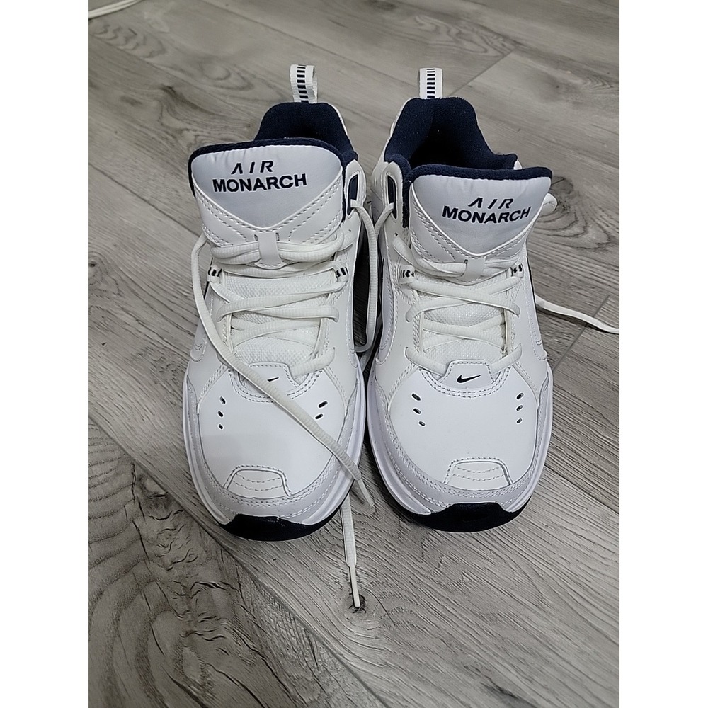 Nike Air Mens Monarch IV White Navy Blue Silver B 415445-102 Size 8.5 Sneakers